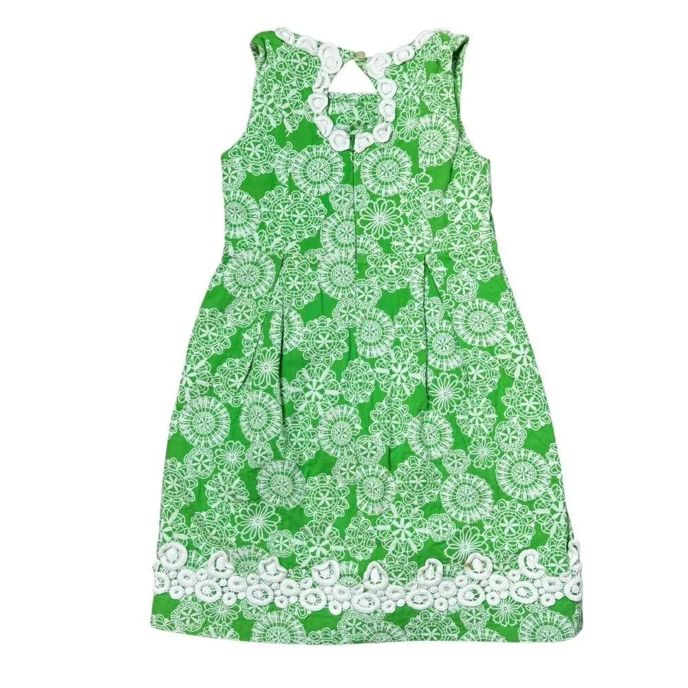 Lilly Pulitzer Kelly Green Embroidered Shift Dress Girls 7 Lace Preppy Church